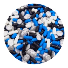 NCS Detroit Football Blue, Black, White Jimmies and Silver Sequins Edible Sprinkles - 8 ounces - Great for Cupcakes, Cookies, Cakes, Cakes Pops