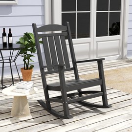 WestinTrends Malibu Outdoor Rocking Chair, All Weather Poly Lumber Adirondack Rocker Chair with High Back, 350 Lbs Support Patio Rocking Chair for Porch Deck Garden Lawn, Gray