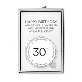 Philip Jones 30th Birthday Heart Charm Stretch Bracelet with Quote Gift Box