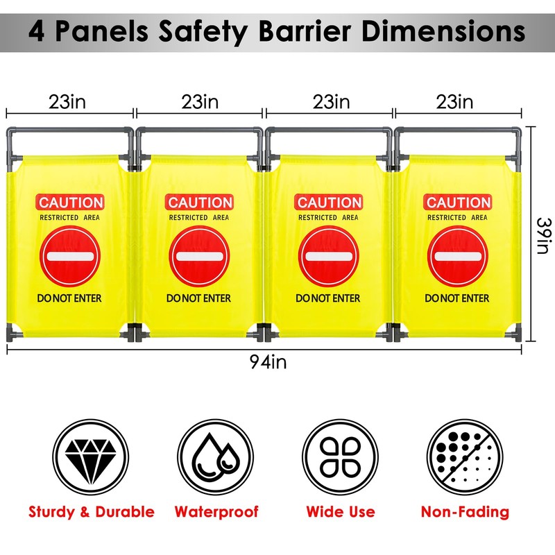 4 Panels Safety Barricade,7.8 FT Foldable Security Sign Barrier,Heavy Duty
