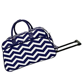 World Traveler 21-Inch Carry-On Rolling Duffel Bag, Navy White Chevron