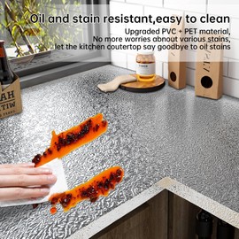 Kitchen Wallpaper Oil Proof Sticker for Backsplash Wall 15.7"X118" Aluminum Foil Silver Contact Paper Self Adhesive Metallic Cabinet Liner Heat Resistant Peel and Stick Wall Paper for Countertops Desk