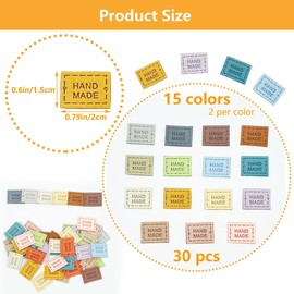 Hayaww Pack of 30 in 15 Colours Love Heart Leather Labels PU Handmade Labels Decor Handmade Label Sewing Tag Label Handmade Labels Patches for Children's Clothing, Hats, Jeans, Bags, DIY Decoration