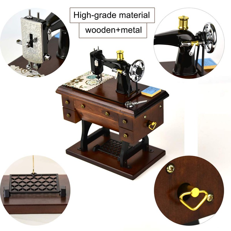 Mr.Winder Sewing Machine Music Box Gift, Wooden Vintage Musical Box