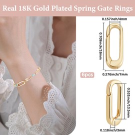 Beebeecraft 6Pcs Oval Gate Ring 0.7x0.3 Inch 18K Gold Plated Brass Small Jewellery Spring Clasp Carabiner Connector for Jewellery Making Necklace Bracelet Keyring DIY Crafts