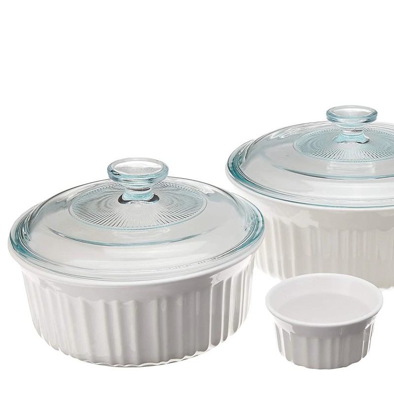 CorningWare French White 10-Pc Ceramic Bakeware Set with Lids, Chip
