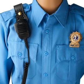 JAY-PEE Two-Way Radio Microphone Holder Epaulet Shoulder Basketweave Leather Mic Clip Slot for First Responder Uniforms. Brass Snap