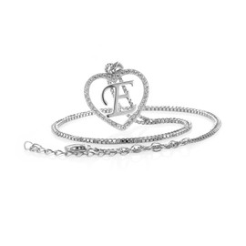 PAVELS Necklace Chain E Letter Chain Silver 925 Heart Zirconia Initial Letter Name Gifts for Her, Silver, Cubic Zirconia