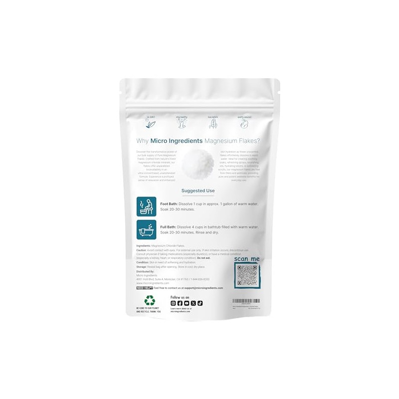Pure Magnesium Flakes, 6lbs | Great for Foot & Body
