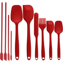 10 Juego de Espátulas de Silicona - Fotgear Utensilios Cocina de Silicona - Paleta Utensilios Cocina Goma Antiadherente y Resistente al Calor - No Tóxicos sin BPA para Cocinar Hornear y Mezclar(Rojo)