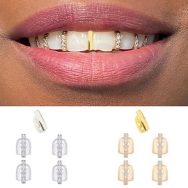 5PC Teeth Grillz Set Gold Plated Silver Grills for Your Teeth Punk Rhinestones Cross Grillz Hollow Out Heart Star tooth cap Hip-Hop Jewelry Gift for Women Men Gold