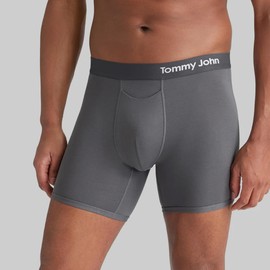 Tommy John Men’s Trunk 6" Underwear - Cool Cotton Boxers with Supportive Contour Pouch - Cool, Dry Pima Cotton Blend (Iron Grey, Large)