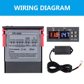 Shutao STC-3028 24V Temperature & Humidity Controller with Integrated Sensor, Dual Digital Display Thermometer Hygrometer, Incubator Controller