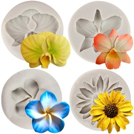 MYPRACS Orchidee Blume Silikon Fondant Formen Chrysantheme Blume Silikonform für Kuchendekoration Cupcake Topper Gummipaste Schokolade Süßigkeiten Polymer Clay 4 Stück, MY447CK