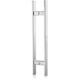 Ranbo H-Shaped 18" Length Rectangle Back to Back Large Push Pull Door Handle, Edge Chamfer Design for Safety, 304 Stainless Steel, for Barn Front Wood Shower Commercial Entrance Door, Polished Chrome