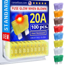 CARAX Glow Fuse – Premium Fuse Standard/Regular Blade ATC/ATO/ATS – 20A Kit 100 pcs – Glow When Blown LED Automotive Fuse – Smart Auto Glow Fuse Easy Identification – 100 pcs.