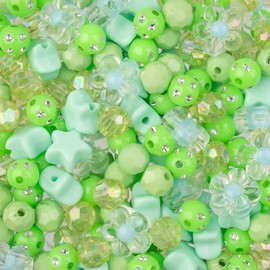 260pcs John Bead Assorted Green Star Plastic Beads for DIY Craft Jewelry Bracelet Necklace Making