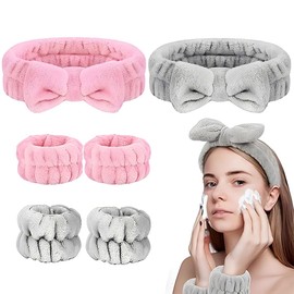 LAJUP 6 Stück Spa Bowknot Stirnband Damen, Elastisches Gesicht Handgelenk Waschband, Haarzubehör Zum Waschen Von Gesicht, Haarband Handgelenk Schweißband Kosmetik Haarreif für Schönheit Yoga
