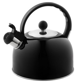 Venoly 2.5 Liter Whistling Tea Kettle - Modern Stainless Steel Whistling Tea Pot for Stovetop Hot Water Boiler with Cool Grip Ergonomic Handle (Black, 2.5 Liter)