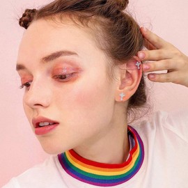 CZ Criss Cross Flat Back Cartilage Earrings for Women Men Unisex 316L Stainless Steel Hypoallergenic Crystal Elegant Faith Religion Statement Piercing Stud Earrings Small Tragus Helix Jewelry