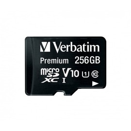 Verbatim microSDXC memory card with adapter - 256 GB - read speed up to 90 MB/s - minimum write speed 10 MB/s - black