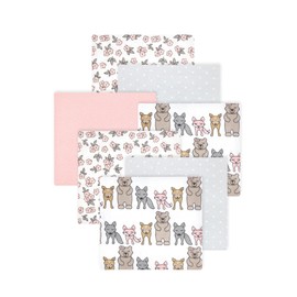 Little Treasure Hudson Baby Cotton Poly Flannel Receiving Blankets Multipack, Pink Wild Forest, 30x30 inches