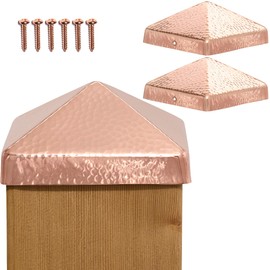 6x6 Hammered Copper Pyramid Post Caps (3-Pack) - Extended Lip - Solid Copper - Will Patina Naturally (5-1/2 x 5-1/2)