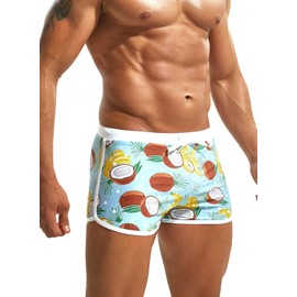 MIZOK Mens Quick Dry Square Leg Swim Shorts Boxer Brief Beach Swimsuit Trunk Coconut XL