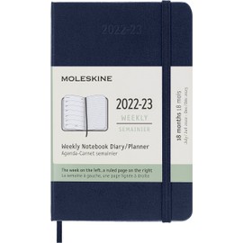 Moleskine - 18-Month Weekly Planner/Diary, Weekly Planner 2022/2023, Weekly Notebook with Hard Cover and Elastic Closure, Size Pocket 9 x 14 cm, Colour Sapphire Blue