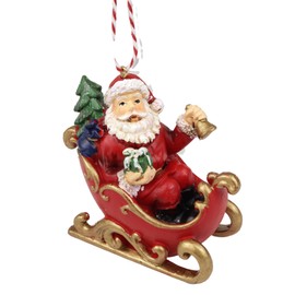 Santa’s Sleigh Ornament, Festive Christmas Tree Decoration, Hand Painted Resin Materials, 3.37 Inches