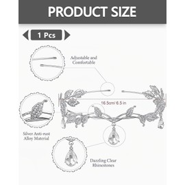 UYRVAPE Women's Headband Leaf Wedding Tiara Crown Crystal Princess Crown Headband Crystal Leaf Wedding Tiara Goddess Elves Silver Leaves Elves Tiara Crown Wedding Crystal Headpiece