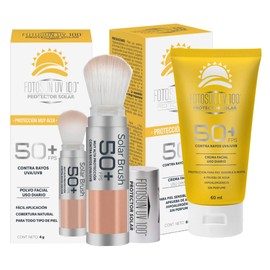 Fotosun UV 100 Protector Solar Facial en Polvo con Brocha + Bloqueador Solar en Crema 50+ FPS Protección UVA UVB Kit de Uso Diario paro Todo Tipo de Piel (Solar Brush + Facial 60ml)