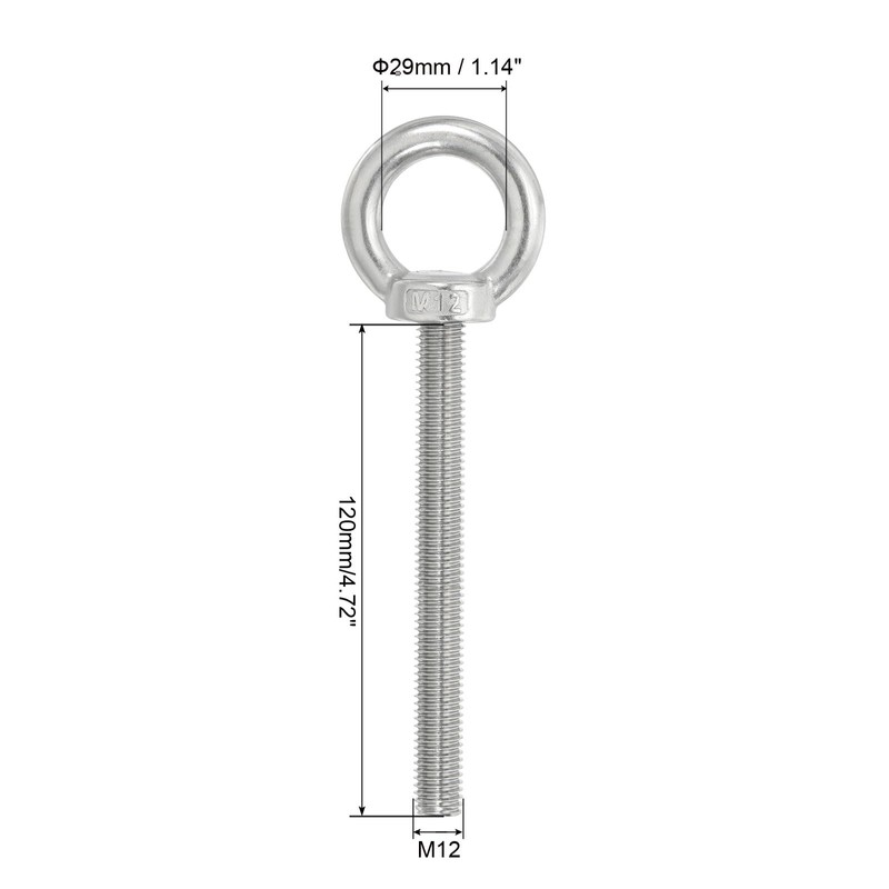 PATIKIL M12 x 120mm Lifting Shoulder Eye Bolt, 2Pcs 304