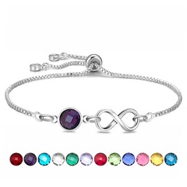 February Birthstone Bracelet February Birthday Gifts for Women Girls Crystal Birthstone Jewellery for Female Mum Daughter Sister Friends Amethyst Pendant Link Chain Bracelet Adjustable (February)