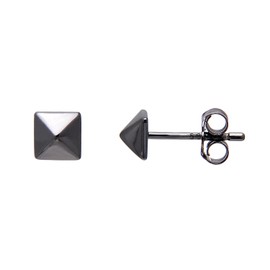 925 Sterling Silver Square Cone Spike Earrings Studs, Black