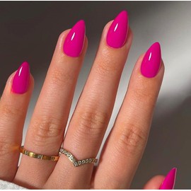 KQueenest Hot Pink Press on Nails Short Almond, 30 Pcs Thick Short Fake Nails Acrylic, Fushia Solid Color False Nails Press on, Natural Short Almond Nails Glue on, Reusable Stick on Nails For Women