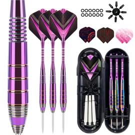 Mhekrep Darts with Metal Tip 22 g, Premium Steeltip Dart Set, Professional Steel Darts with Metal Tip, Steel Darts Set, Steel Tip Darts Set, 3 Aluminium Shaft + Extra 6 Dart Flights (Purple)