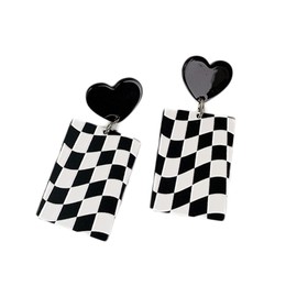 Acrylic Black White Irregular Geometric Striped Checkered Dangle Drop Earrings Minimalist Love Heart Flower Pattern Statement Earrings Jewelry for Women Girls, Metal Acrylic, acrylic,