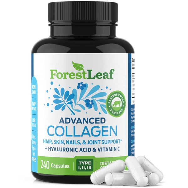 ForestLeaf Multi Collagen Pills - Collagen for Men and Collagen for Women: Hydrolyzed Collagen Supplements with Vitamin C & Hyaluronic Acid - Anti Aging Collagen (240 Peptide Capsules)