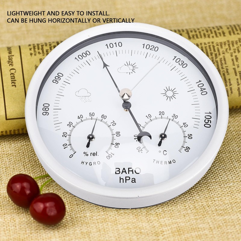 Generic Round Weather Station, Aluminum Alloy Wall Mount Barometer Thermometer