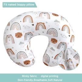 OWLOWLA Nursing Pillow Cover,Minky Breastfeeding Pillow Cover Fits Original Nursing Pillow Baby Boy Girl(Rainbow&Bear)