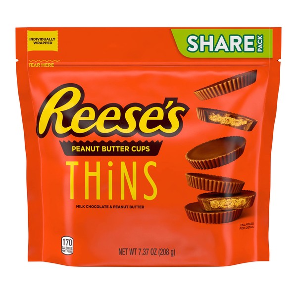 REESE'S THiNS Milk Chocolate and Peanut Butter Share Pack, Easter, Cups Candy Bag, 7.37 oz