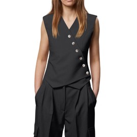 Cicy Bell Womens Waistcoat Vest Sleeveless Blazers V Neck Button Up Asymmetrical Hem Work Office Suit Vests