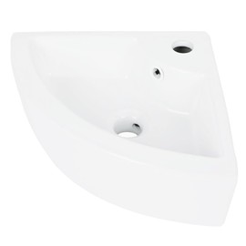 FAHKNS Corner Bathroom Sinks White Ceramic, 17"x 13" Triangle Shaped Sink Above Counter, Wall Mount Small Corner Sink for Bathrooms(Without Faucet and Drain Combo)