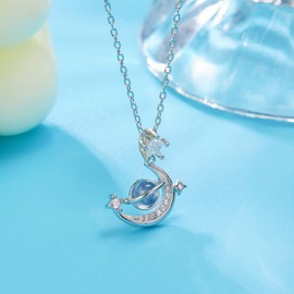 To My Beautiful Granddaughter Necklace Cubic-Zirconia Moon and Star Necklace For Granddaughter Birthday Graduation Gift, Copper, Cubic Zirconia