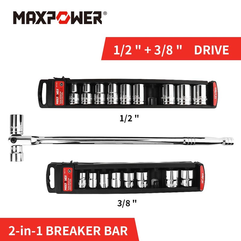 MAXPOWER 1/2-Inch and 3/8-Inch Drive Dual-Drive 18-Inch Breaker Bar Flex