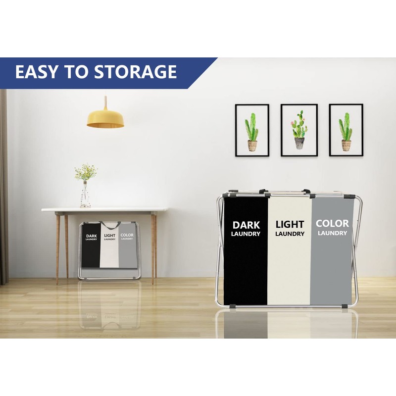 180L Laundry Basket Sorter, Large 3 Section Collapsible Laundry Hamper
