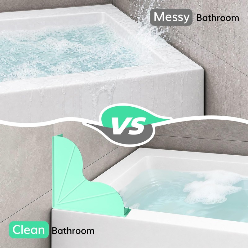 2 Pack Silicone Shower Splash Guard with Suction Cups, Green