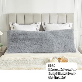 LIFEREVO Body Pillow Cover with Zipper Closure,Luxury Shaggy Ultra Soft Plush Faux Fur Pillowcase 20"x54" for Bed Couch,Microfiber Long Pillowshams for Adults Pregnant Women/Mother/Wife(Gray)