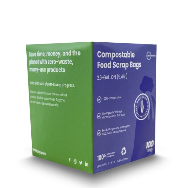 Zero Many - Bolsas de basura biodegradables para cocina de 2,5 galones, extra gruesas, duraderas y a prueba de fugas, fácil compostaje y sin residuos bolsas de basura de 5 a 6 litros de capacidad, 100 unidades